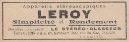 Appareils St�r�oscopiques LEROY - 1924 Vintage Advertising - Pubblicit�  - Reclame