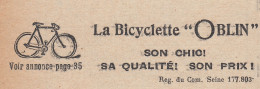 La Bicyclette OBLIN - 1924 Vintage Advertising - Pubblicit� Epoca - Reclame