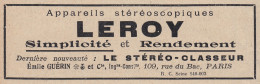 Appareils St�r�oscopiques LEROY - 1924 Vintage Advertising - Pubblicit�  - Werbung