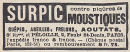 SURPIC Contre Piqures De Moustiques - 1924 Vintage Advertising Pubblicit� - Werbung