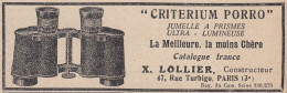 CRITERIUM PORRO Jumelle A Prismes - 1924 Vintage Advertising - Pubblicit� - Publicidad