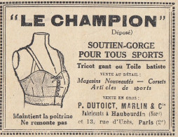 LE CHAMPION Soutine-Gorge Pour Tous Sports - 1924 Vintage Advertising - Reclame