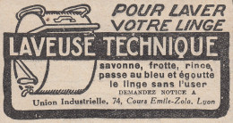 LAVEUSE TECHNIQUE Pour Laver Votre Linge - 1924 Vintage Advertising - Publicidad