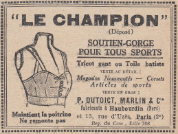 LE CHAMPION Souten-gorge Pour Tous Sports - 1924 Vintage Advertising - Reclame