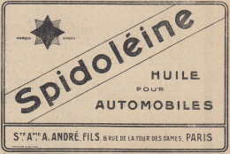 SPIDOLEINE Huile Pour Automobiles - 1920 Vintage Advertising - Pubblicit�  - Werbung