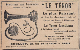 Avertisseur Pour Automobiles LE TENOR - 1920 Vintage Advertising  - Publicités