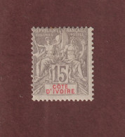 CÔTE D'IVOIRE - 15 De 1892/1899 - Neuf * - Type Colonies - 15c. Gris - 2 Scan - Ongebruikt