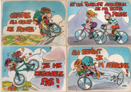 Illustrateur Signé Matem Lot De 4 Cartes Humoristiques Sur La Cyclisme - Cycling