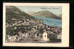 AK Unterach Am Attersee, Ortsansicht Mit Seeblick Und Bergen Aus Der Vogelschau  - Autres & Non Classés