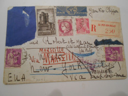 France Poste Aerienne, Lettre Reçommandee Du Puy-en-velay 1939 Pour New-york,1er Serviçe Postal Aerien Françe Etats-unis - 1927-1959 Storia Postale