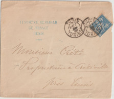 SAGE UTILISATION EN TUNISIE ! - 1886 - ENVELOPPE RESIDENCE GENERALE De TUNIS => CRETEVILLE - 1876-1898 Sage (Type II)