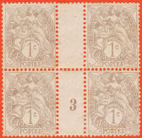 05184 ● ● Type BLANC 1c Gris Bloc De 4 Avec MILLESIME 3 Yvert Tellier Y&T 107 - Millésimes