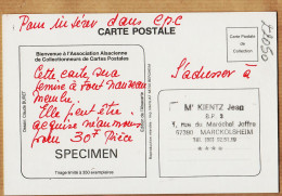 05344 ● ● SPECIMEN Tirage Confidentiel ! Claude BURET 87 Carte BIENVENUE Association Alsacienne Coll. ALSACARTE - Sonstige & Ohne Zuordnung