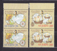 1991 San Marino Saint Marin SCOPERTA DELL'AMERICA, COLOMBO, DISCOVERY OF AMERICA  2 Serie Di 2 Valori Coppia MNH** Pair - Unused Stamps