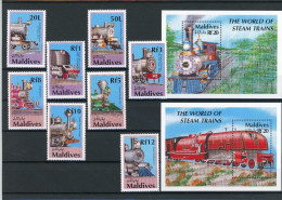 Malediven 1478-1485, Block 179-180 Postfrisch Eisenbahn #IX084 - Maldivas (1965-...)