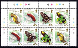 Salomon Inseln 2 X 4er Streifen 667-70 Postfrisch Schmetterlinge #HB161 - Solomon Islands (1978-...)