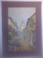 1 CPA Collée Sur Canson Art Peinture Aquarelle Signé Paul N...? Une Rue De Village Riquewihr Alsace Le Rempart Z STF - Malerei & Gemälde