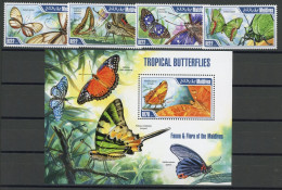 Malediven Einzelmarken 4898-4901 + Bl. 645 Postfrisch Schmetterling #HF405 - Maldiven (1965-...)