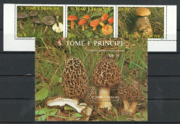 Sao Tomé Principe 3er Streifen 1013-1015, Block 173 Postfrisch Pilze #JQ948 - Sao Tomé Y Príncipe