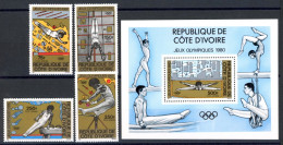 Elfenbeinküste 649-652 + Bl. 16 Postfrisch Olympia 1980 Moskau #JR941 - Côte D'Ivoire (1960-...)