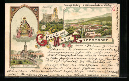 Lithographie Maria-Enzersdorf, Wallfahrtskirche, Schloss Liechtenstein, Ortsansicht  - Other & Unclassified