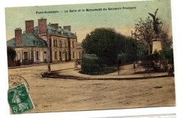 PONT AUDEMER LA GARE ET LRE MONUMENT DU SOUVENIR FRANCAIS CARTE COULEUR  ANIMEE - Pont Audemer