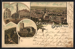 Lithographie Baden, Hauptplatz, Eisernes Tor, Totalansicht  - Andere & Zonder Classificatie