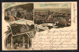 Lithographie Baden B. Wien, Kursalon, Villa Erzherzog Wilhelm  - Sonstige & Ohne Zuordnung