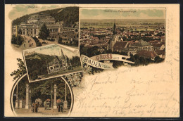 Lithographie Baden /Wien, Ortsansicht Vom Calvarienberg, Kursalon, Villa Erzherzog Wilhelm, Kurpromenade  - Other & Unclassified