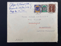 LETTRE Par Avion Pour La MARTINIQUE (REDOUTE) TP CHERCHEL 12F + ORAN 2F + 1F OBL.6-2 1953 ALGER PLATEAU SAULIERE - Cartas & Documentos