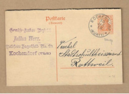 Los Vom 16.05  Ganzsache-Postkarte Aus Kochendorf  Nach Rottweil 1918 - Lettres & Documents