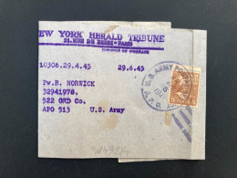 BJ NEW YORK HERALD TRIBUNE Pour APO 513 TP WASHINGTON 1 1/2c OBL.MEC.MAI 24 1945 APO - Postal History