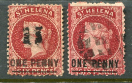 1864-71 St Helena ONE PENNY Surcharged Used Sg 6, 8 - Sint-Helena