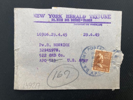 BJ NEW YORK HERALD TRIBUNE Pour APO 513 (modifiée 169) TP WASHINGTON 1 1/2c OBL.MEC. MAR 30 1945 APO - Postal History