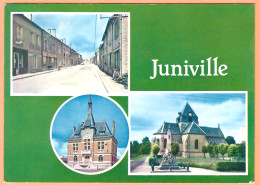 Ppgf/ CPSM Grand Format - ARDENNES - JUNIVILE - MULTIVUES Dont église Et Rue Avec Magasin "Familistere" - Other & Unclassified