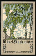 Künstler-AK Kallista: Vögel Singend In Einer Birke Mit Pfingstgrüssen  - Sonstige & Ohne Zuordnung
