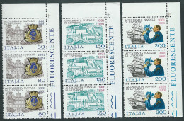 Italia 1981; Accademia Navale Di Livorno, Serie Completa. Terzina Con Angolo + FLUORESCENTE. - 1981-90: Mint/hinged