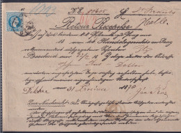 Österreich 38 I Retoure-Recepisse, Steindruck, 1870 #NF819 - Sonstige & Ohne Zuordnung