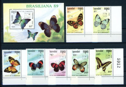 Kambodscha 1075-1081 + Bl. 170 Postfrisch Schmetterlinge #HE599 - Kambodscha