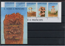 Sao Tomé Principe 5er Streifen 1043-1047, Block 178 Postfrisch Pilze #JO622 - São Tomé Und Príncipe