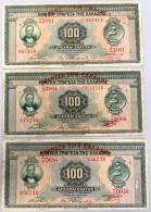 Greece 100 Drachmai 1927 (June) Bank Of Greece Pick 98 F/VF (3 Pieces) - Greece