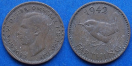 UK - 1 Farthing 1942 "wren" KM# 843 George VI (1936-52) Bronze - Edelweiss Coins - Andere & Zonder Classificatie