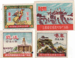China - 4 Matchbox Labels, Dragon, Construction - Luciferdozen - Etiketten