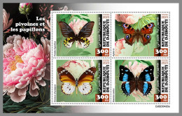DJIBOUTI 2023 MNH Peonies Butterflies Pfingstrosen Schmetterlinge M/S – OFFICIAL ISSUE – DHQ2420 - Rozen