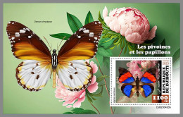 DJIBOUTI 2023 MNH Peonies Butterflies Pfingstrosen Schmetterlinge S/S – IMPERFORATED – DHQ2420 - Rose