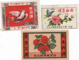 China - 3 Matchbox Labels, Dove, Bird, Flower, Rose, Butterfly - Matchbox Labels