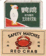 China - 2 Matchbox Labels, Bird, Parrot, Cockatoo, Red Crab - Boites D'allumettes - Etiquettes