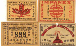 Hong Kong - 4 Matchbox Labels, Penang - Singapore, Red Leaf - Zündholzschachteletiketten