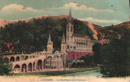 LOURDES, BASILICA, ARCHITECTURE, BRIDGE, MOUNTAIN, FRANCE, POSTCARD - Lourdes