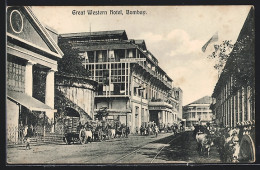 AK Bombay, Great Western Hotel, Ochsengespann  - India